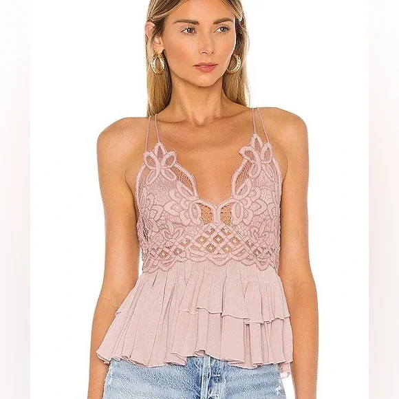 BNWT Free People Adella Dusty Mauve Lace Cami Top - Picture 2 of 8
